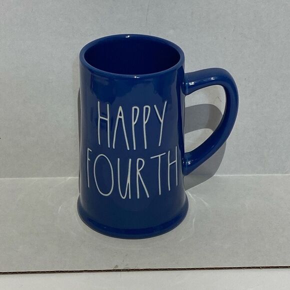 Rae Dunn by Magenta Blue White Happy Fourth Patriotic 4th of July Cup Beer Mug - Picture 1 of 6
